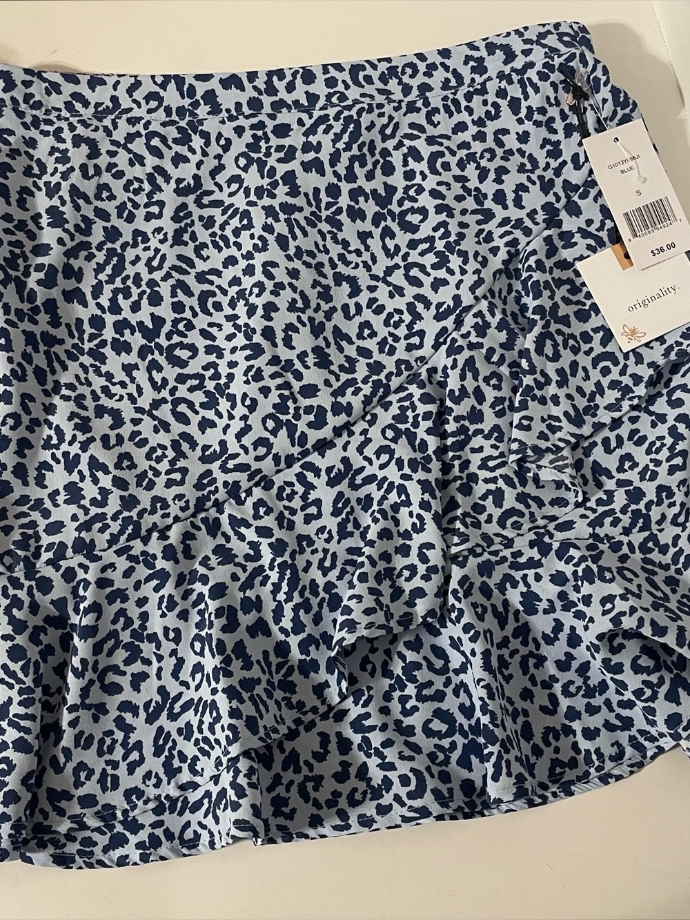 Blue Leopard Ruffle Mini Skirt-Jr- size small NWT Originality Blue/ Light Blue